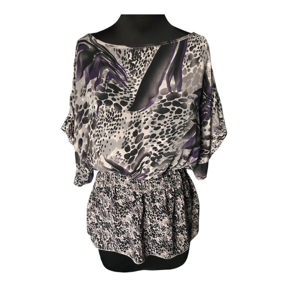 Miley Cyrus & Max Azria Tops - Miley Cyrus & Max Azria Women's Sheer Animal Print Top Gray and Purple Size L